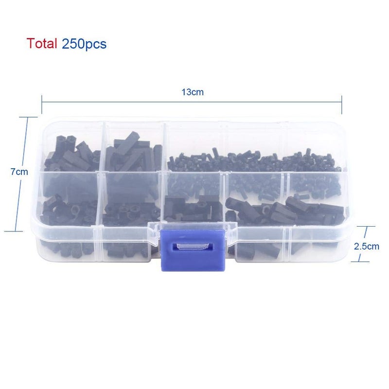 fosa 250pcs Standoffs Nylon M2 M3 Male Female Hex Column Standoff Screws Nuts Assortment Kit for Communication Electroplating M2 female standoff D - Image 3